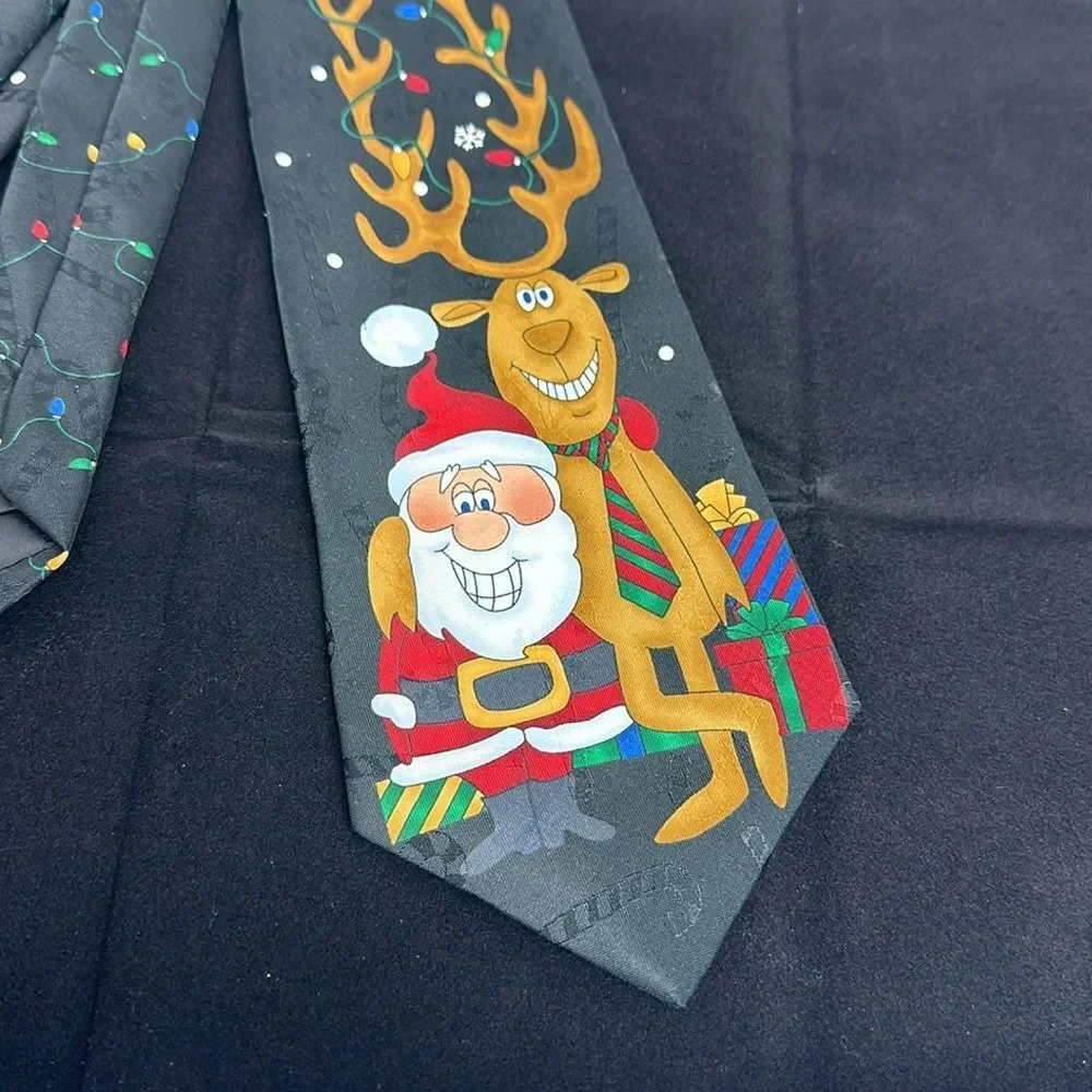 Hallmark Yule Tie Greetings Tie Reindeer Christmas Ornaments String Lights Star